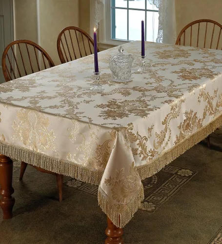 Vista 9 de Violet Linen Majestic Damask - Mantel con diseño de damasco, color beige, 54 x 72 pulgadas, rectangular