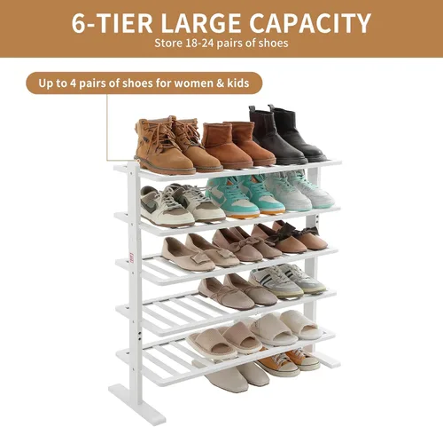 Vista 4 de Varhomax Zapatero Blanco, Organizador de Zapatos de Bambú de 5 Niveles para Clóset y Entrada, Estante de Zapatos de Madera Gruesa Independiente