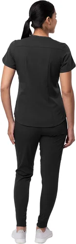 Vista 2 de Adar Pro - Conjunto moderno de ropa quirúrgica atlética para mujer Camiseta quirúrgica moderna con cuello en V y pantalones quirúrgicos de yoga
