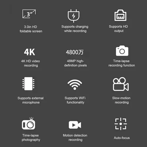 Vista 4 de Cámara digital 4K para enfoque automático de fotografía, zoom digital de 16X, cámara de vlogging de 48MP con pantalla abatible de 180° de 3