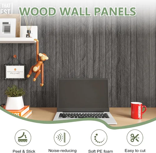 Vista 2 de ReWallpaper Paneles acústicos de color negro carbón para despegar y pegar, paneles de pared de listones absorbentes de sonido, paneles de pared