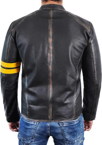 Vista 5 de Lambskin Leather Jacket for Men - Vintage Distressed Brown Biker Coat