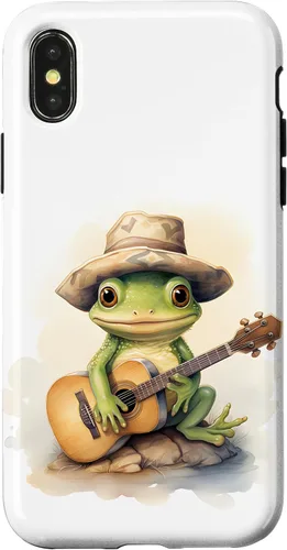 Vista 5 de Cute Little Green Frog Playing Guitar Case for iPhone 16