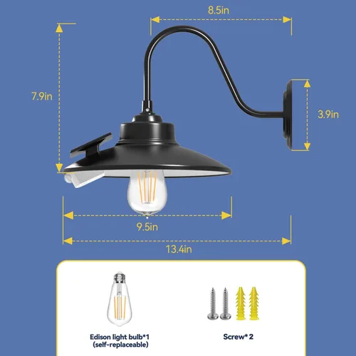 Vista 7 de APONUO Luz solar de granero con 3 modos de iluminación, luces solares de pared para exteriores, sensor de movimiento para exteriores, impermeable