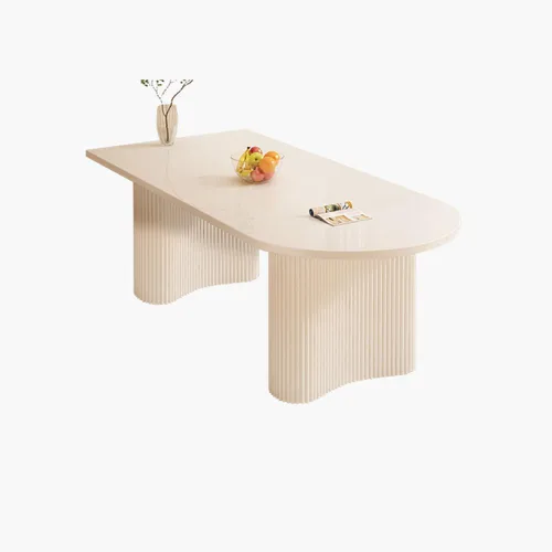 Vista 6 de LITFAD Mesa de comedor ovalada con parte superior de piedra, mesa de restaurante moderna para restaurante casero, base de acero al carbono