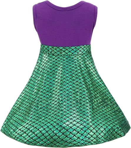 Vista 4 de Disfraz de sirena para niñas, ropa de vestir de princesa con accesorios, juego de fiesta de cumpleaños de Halloween