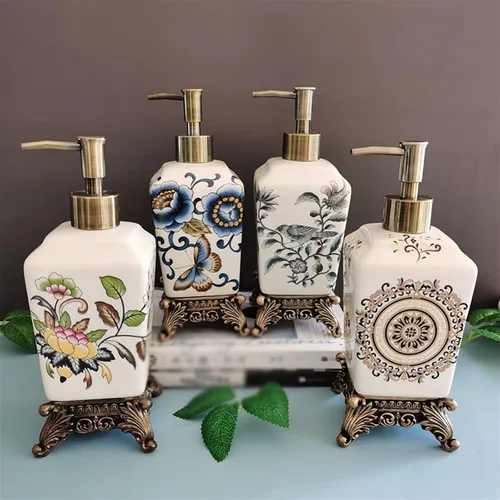Vista 6 de Bathroom Soap Dispenser 340ML Personalized Crack Ceramic Soap Dispenser Retro Large Lotion Sub Bottle Resin Base Reusable Pump-Bottles Dispensers