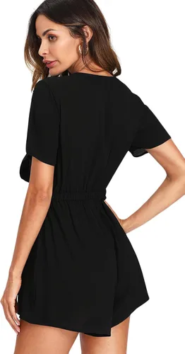 Vista 2 de SweatyRocks - overol corto, romper con cuello en V para mujer, sexy, se ata al frente.