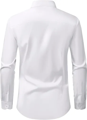 Vista 2 de Alimens & Gentle Camisas de vestir para hombre, manga larga, elásticas, sin arrugas, con botones