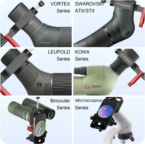 Vista 5 de tridaptor - Adaptador universal para digiscopio de alcance de teléfono, soporte de telescopio de metal XYZ de alta precisión de 3 ejes