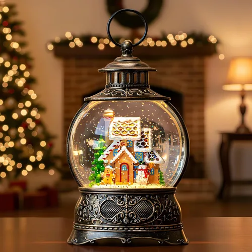 Vista 14 de Globos de Nieve de Navidad, Farol de Agua de Navidad con Carruaje e Iglesia Azul, Música y Temporizador de 6 Horas, Faroles Iluminados con Cable