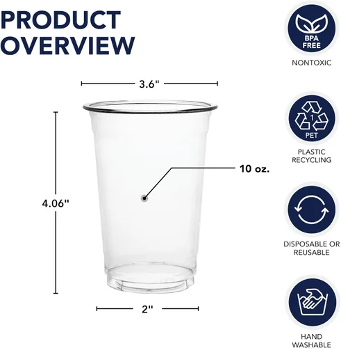 Vista 2 de Party Essentials Vasos desechables de plástico transparente para agua, vino, jugo, café helado y bebidas frías, 10 onzas, 100