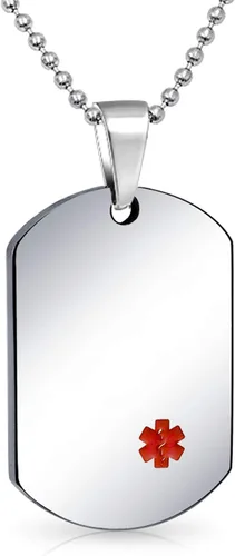 Vista 9 de Bling Jewelry Collar con colgante de acero para identificación médica personalizable para hombres y mujeres, cadena de 20 pulgadas, SM MED LG