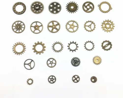 Vista 3 de 3.53 oz (aprox. 70 piezas) Yueton de engranajes steampunk antiguos, colgantes, ruedas de reloj y ruedas de engranaje para artesanías Bronce