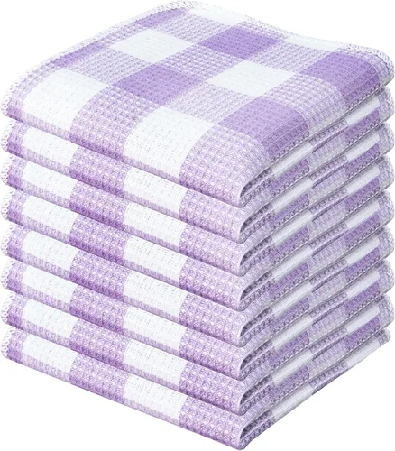 Vista 16 de PurpleEssences Trapos de cocina a cuadros con tejido de gofre, 100% algodón, 12 x 12 pulgadas, suaves, absorbentes, de secado rápido, trapos