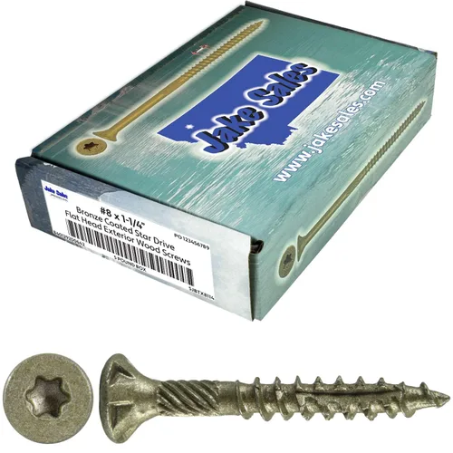 Vista 171 de 8 x 1 revestimiento exterior recubierto de bronce, tornillo de madera multiusos compatible con ACQ, cabeza plana Torx/Star Drive de 1 libra, 288