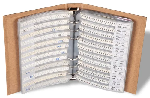 Vista 3 de Libro de surtido de resistencias, condensadores y componentes electrónicos SMD 1206 - 5435 piezas, Libro 1206