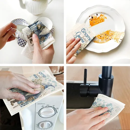 Vista 6 de Paños de cocina suecos reutilizables, absorbentes, toallas de mano para cocina, paños de limpieza de secado rápido, paño de esponja de celulosa Azul