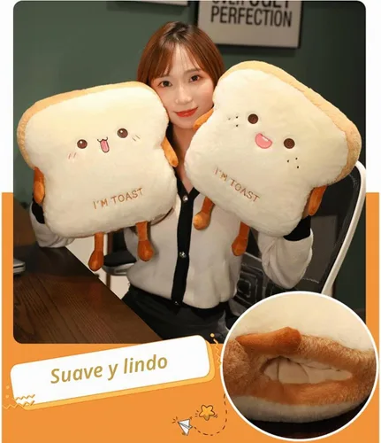 Vista 6 de Goylmc - Almohada de pan tostado de felpa, almohada rellena de pan, almohada de comida de felpa con bolsillo de mano, gran elección de regalo