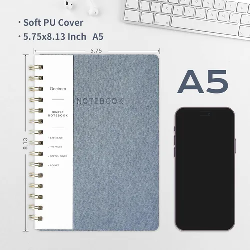 Vista 2 de cuaderno con espiral, 6.10 x 8.19 pulgadas, cuaderno rayado con bolsillos interiores y 160 páginas, tapa de cuero sintético, cuaderno de negocios