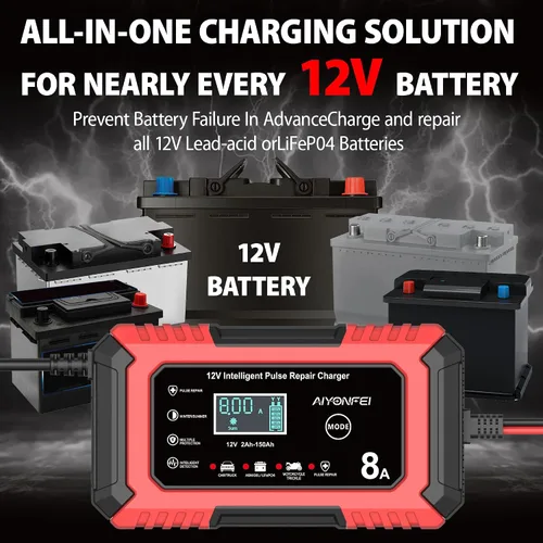 Vista 3 de Cargador de batería de coche 12V 8-Amp Smart Trickle Charger completamente automático Rojo