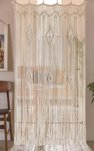 Vista 3 de IOWER Cortina de macramé larga de algodón para ventana, cortinas bohemias para dormitorio, boda, telón de fondo, divisor de habitación, puerta