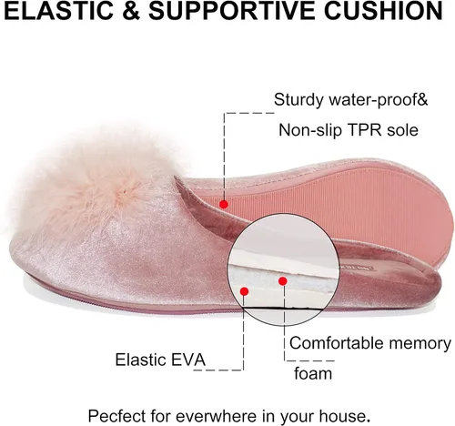 Vista 4 de Bctex Coll Pantuflas de terciopelo acogedoras, para mujer, con espuma viscoelástica, mullida, suela antideslizante, para el hogar y el dormitorio