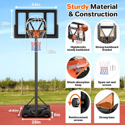 Vista 4 de Yohood Aro de baloncesto para exteriores ajustable de 10 pies, sistema de portería de baloncesto portátil para niños, jóvenes y adultos en patio