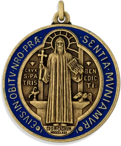 Vista 2 de Venerare Medalla de San Benito de lujo de 2 pulgadas, metal, esmalte