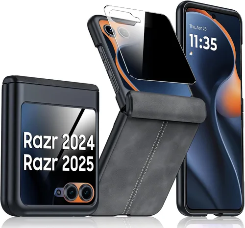 Vista 18 de para Samsung Galaxy Z Flip 7 Funda con protección de bisagras y protector de pantalla incorporado, funda de cuero mate de policarbonato ultradelgada