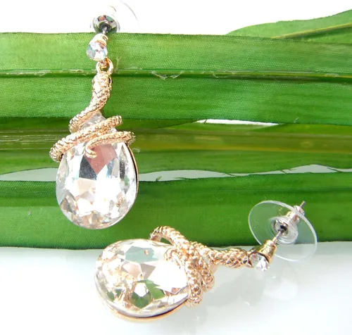 Vista 59 de Navachi Pendientes colgantes de gota de serpiente con forma de pera multicolor de cristal chapado en oro de 18 quilates