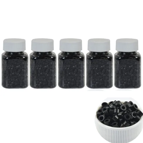 Vista 22 de 500 cuentas de micro anillos forradas de silicona de 0.197 in para extensiones de cabello con punta I (negro)