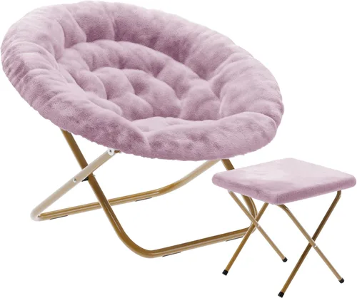 Vista 11 de Flash Furniture Gwen - Silla plegable de gran tamaño con otomana, silla lunar de piel sintética, marco de acero duradero, para dormitorio