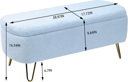 Vista 2 de TTK Otomana con almacenamiento para dormitorio, moderno banco otomano de piel sintética con patas de metal dorado, banco de entrada largo de sherpa