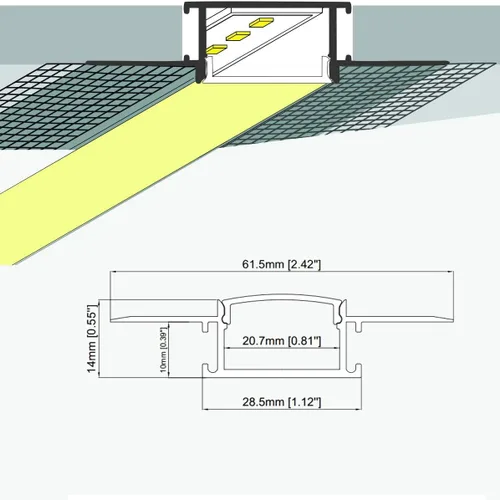 Vista 2 de Paquete de 10 tiras de yeso LED de 6.6 pies y 6.6 ft en canal LED, tira de luz LED para paneles de yeso, barro empotrado sin bordes en canal LED