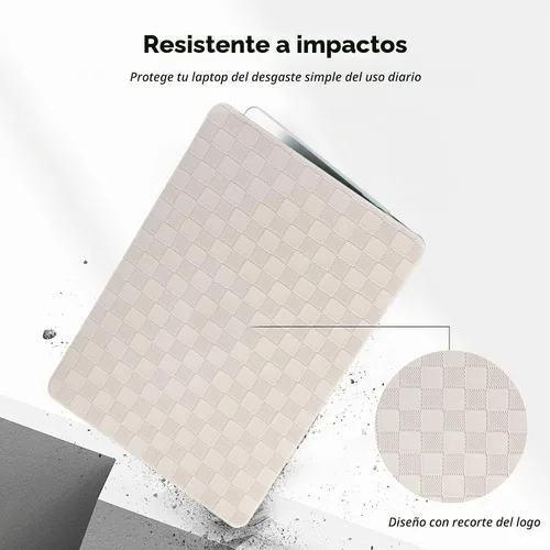 Vista 3 de Funda compatible con MacBook Air de 13 pulgadas (versión 2010-2017). Modelos: A1466 / A1369, funda rígida de piel crema texturizada a cuadros, sin