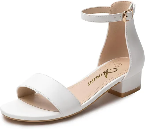 Vista 43 de Athlefit Sandalias para niñas, puntera abierta, correa en el tobillo, tacones bajos, zapatos de vestir para niñas pequeñas y grandes