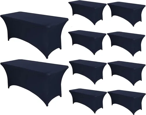 Vista 27 de PTC21B - Juego de 6 manteles elásticos de 6 pies, color negro, rectangular, ajustable, lavable, de elastano, para fiestas, bodas, cócteles