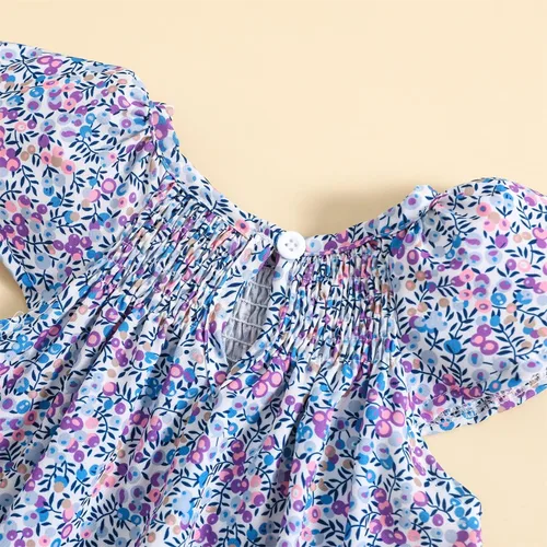 Vista 4 de MODNTOGA Vestido de verano floral para niña, manga con volantes, estampado de flores silvestres, vestido de playa para niña, vestido de princesa