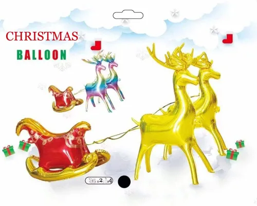 Vista 3 de Globos de Navidad con trineo de ciervos, 6 globos de Navidad para decoración de invierno, Navidad, vacaciones, fiesta de cumpleaños