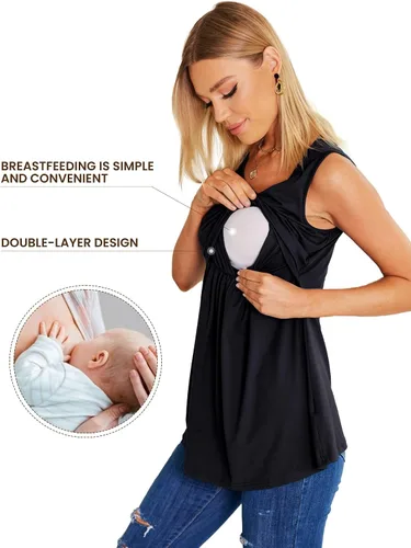 Vista 2 de Ekouaer Camisetas sin mangas de lactancia para mujer, paquete de 3
