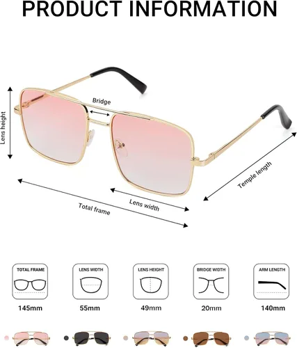 Vista 3 de TIJN Lentes de sol polarizados cuadrados para mujeres y hombres, tintados, de gran tamaño, protección UV400, lentes de sol con marco de metal