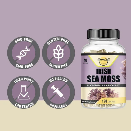 Vista 7 de Cápsulas Irish Seamoss de 2625 mg por porción, fabricadas con Seamoss orgánica, vejiga y raíz de bardana para apoyo digestivo e inmunológico