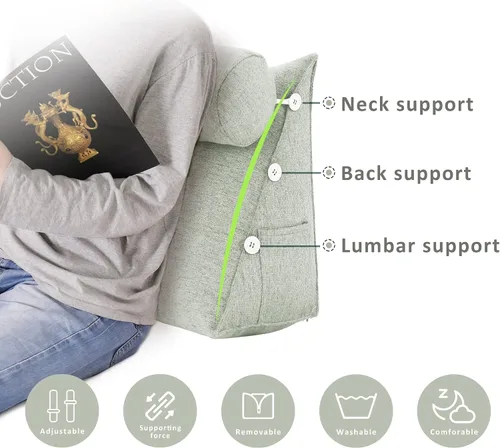Vista 2 de VERCART Almohada de cuña para cama, cojines de lectura ajustables para dormir, reposo triangular, almohadas de apoyo lumbar para el cuello