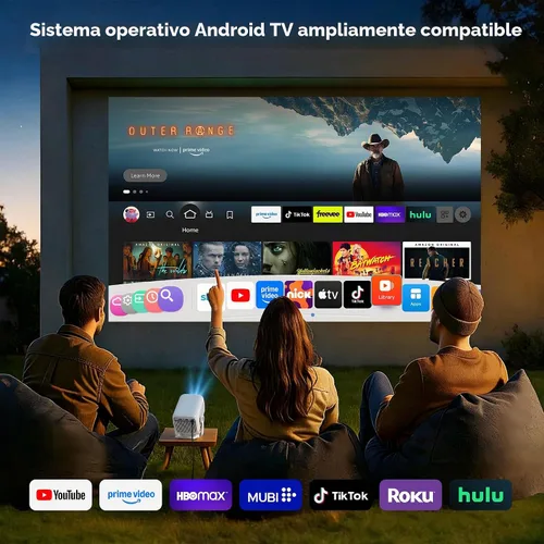 Vista 4 de Proyector Mini Inteligente Nativo 1080P con WiFi 6 Bluetooth 5.4, Full HD 4K compatible con enfoque automático y Keystone, aplicaciones integradas