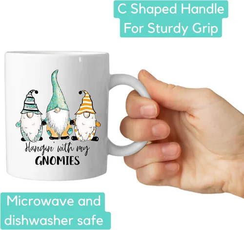 Vista 9 de Divertida taza de cerámica de gnomo, taza de café Hangin with my Gnomies, regalos para adultos, taza de café, día de San Valentín, cumpleaños