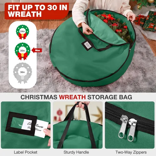 Vista 5 de Paquete de 3 bolsas de almacenamiento para árbol de Navidad, para árboles artificiales de hasta 7.5 pies, duraderas e impermeables con asas