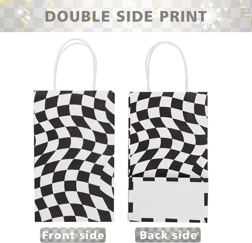 Vista 4 de 30 bolsas de papel a cuadros con asa, bolsas de regalo de carreras a cuadros, tamaño 9 pies de alto x 5.5 pies de largo x 3.3 pies de profundidad