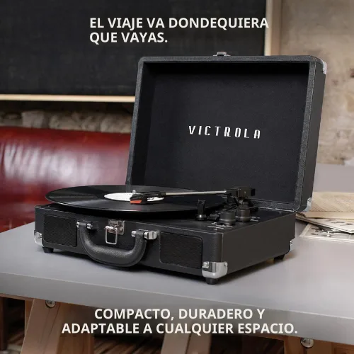 Vista 7 de VictrolaJugador de registro portátil de la maleta de Bluetooth de 3 velocidades de la vendimia con altavoces incorporados Built-in stereo