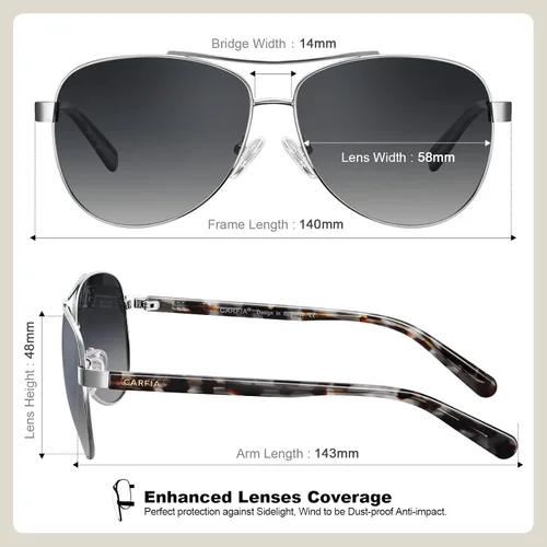 Vista 66 de CARFIA Gafas de sol polarizadas para mujer, protección UV, brazos de acetato, marco de metal, sombras para mujer, CA3216